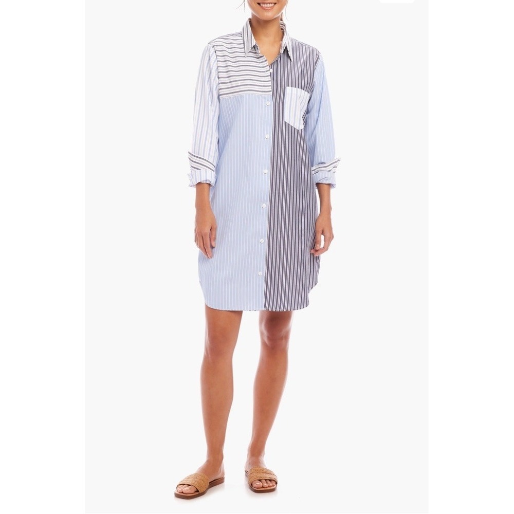 Karen Kane Long sleeve Mixed Striped Shirt Dress‎ Cotton Women's Size Small